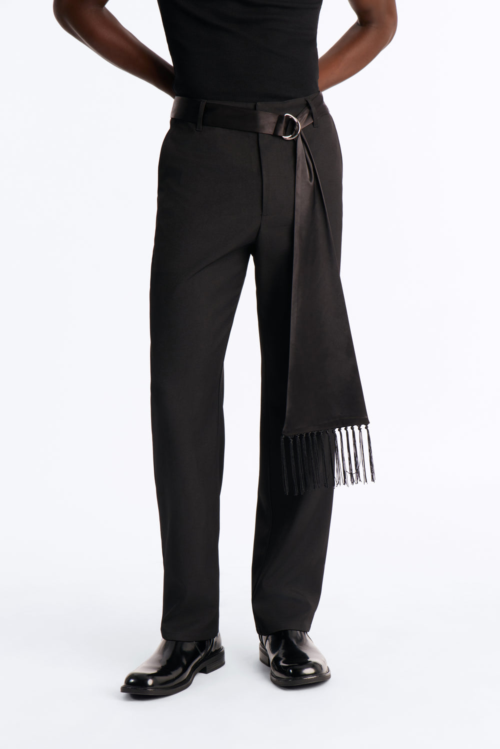 Noir Satin Drape Trouser - Black