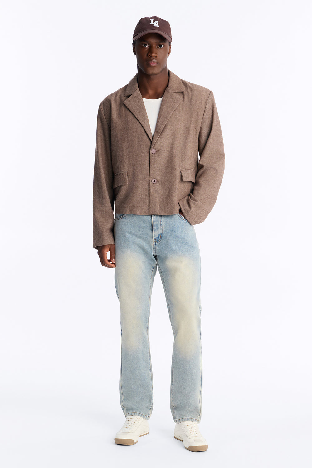 Sienna Textured Cropped Blazer - Brown
